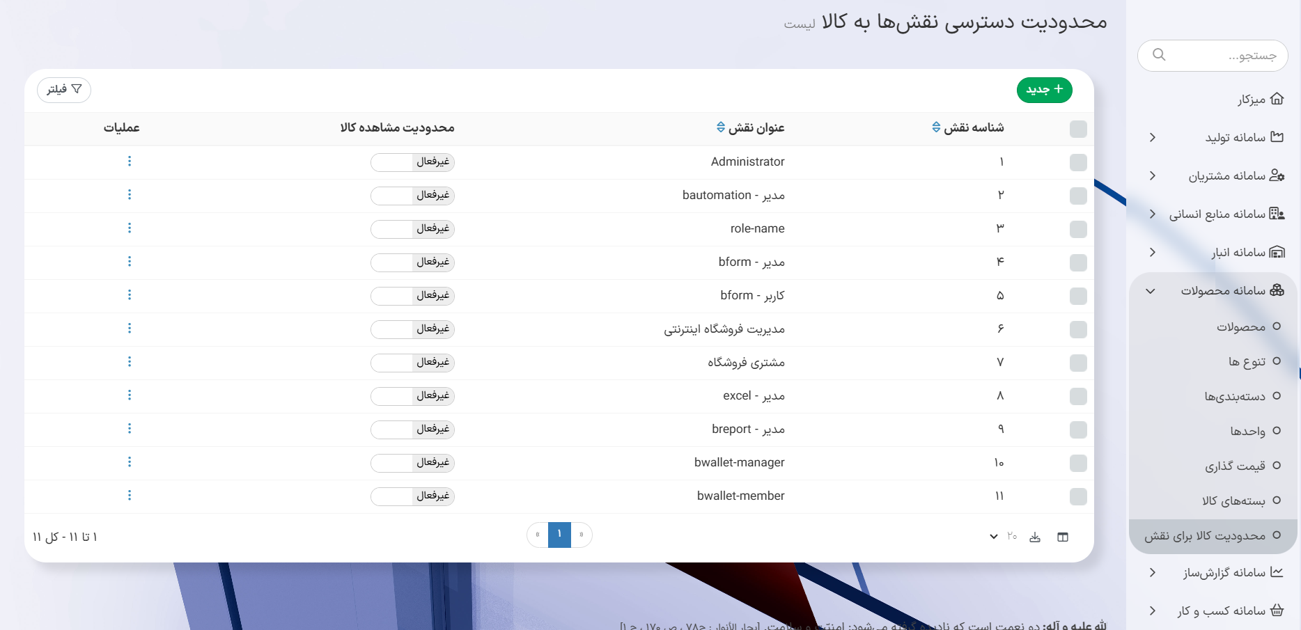 ماژول محدودیت دسترسی کالا در سامانه محصولات
